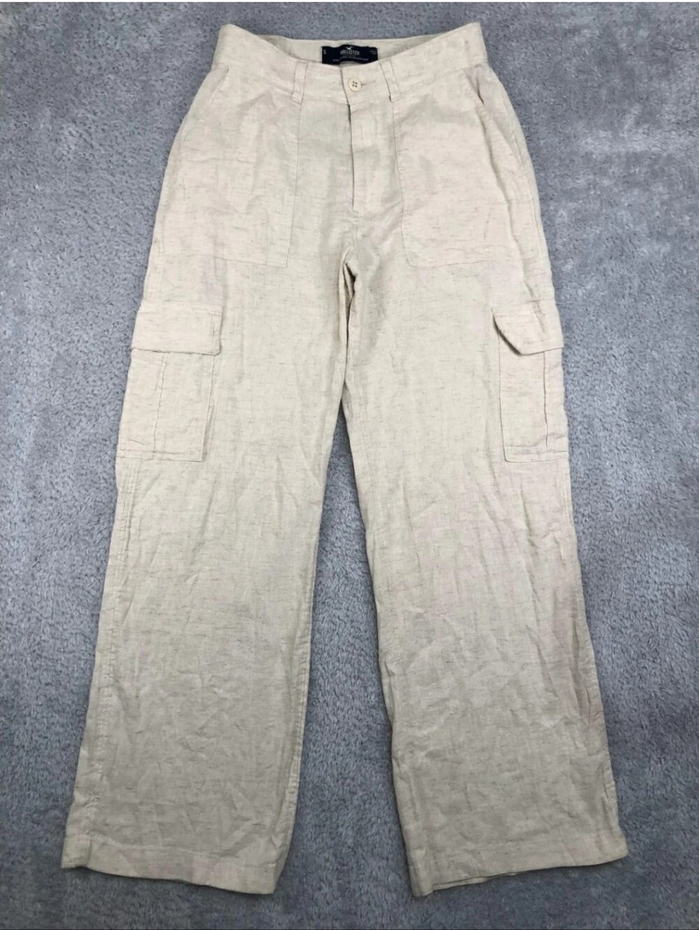 Hollister Pants Womens Linen Blend Ultra High Rise Baggy Cargo Beige S (28x30)